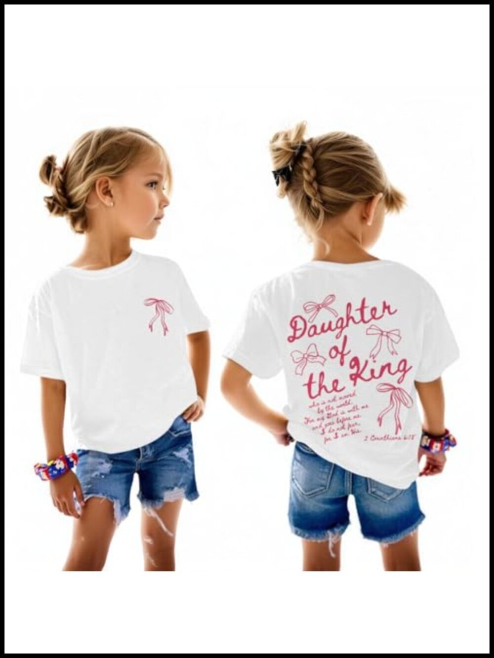 Girls Christian Jesus Faith Bow Graphic T-Shirt Cotton Blend Crew Neck